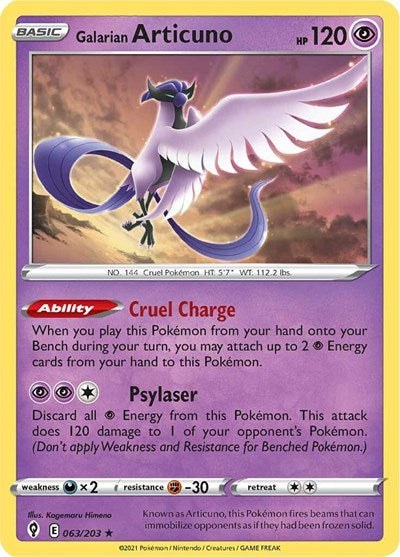 Galarian Articuno SWSH07: Evolving Skies 063/203 Holo Rare Holofoil