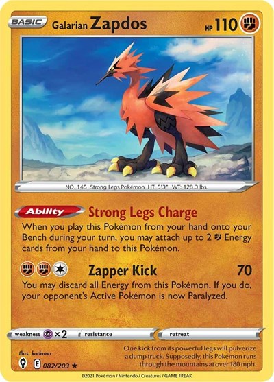 Galarian Zapdos SWSH07: Evolving Skies 082/203 Holo Rare Holofoil
