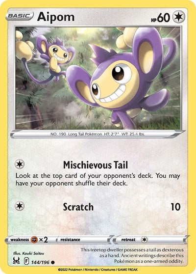 SWSH11: Lost Origin - Common Reverse Holo - Aipom