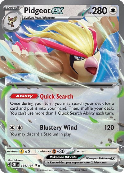 Pidgeot ex SV03: Obsidian Flames 164/197 Double Rare Holofoil