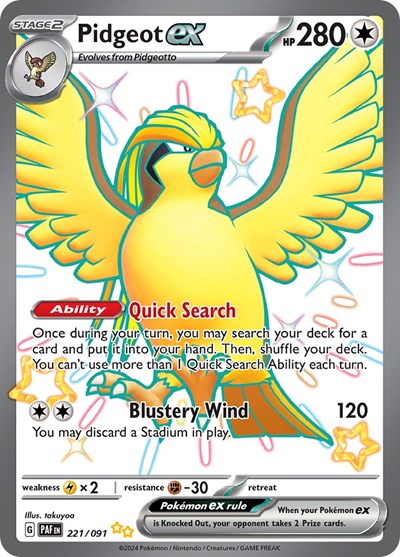Pidgeot ex SV: Paldean Fates 221/091 Shiny Ultra Rare Holofoil