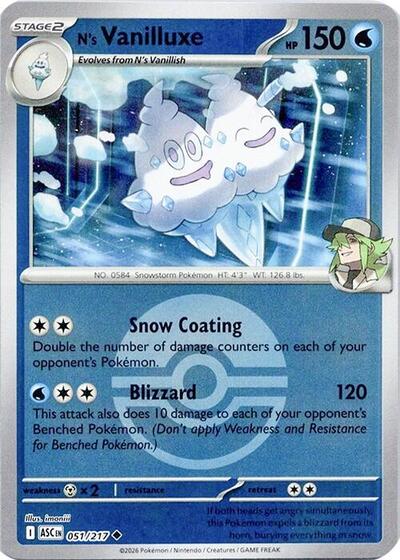 N's Vanilluxe (Poke Ball) ME: Ascended Heroes 051/217 Uncommon Reverse Holofoil
