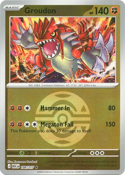 Groudon (Dusk Ball) ME: Ascended Heroes 108/217 Rare Reverse Holofoil
