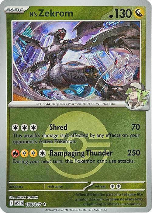 N's Zekrom (Poke Ball) ME: Ascended Heroes 155/217 Rare Reverse Holofoil