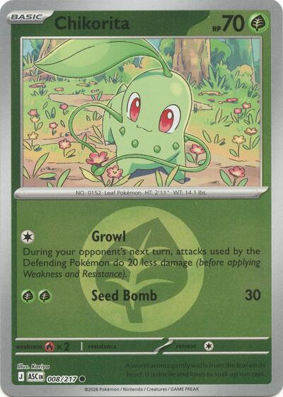 Chikorita (Energy Symbol Pattern) ME: Ascended Heroes 008/217 Common Reverse Holofoil